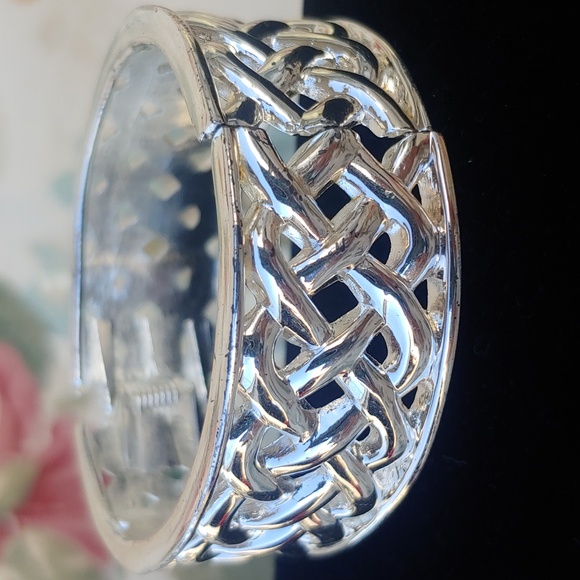 Silver Tone Celtic Style Women's Hinged Cuff Bracelet - Picture 8 of 11